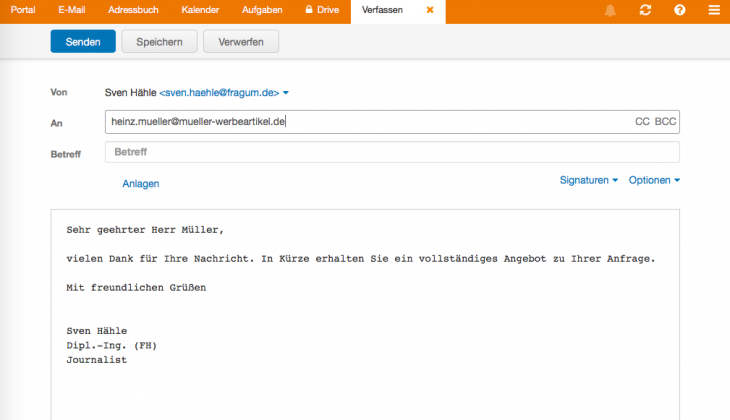 El correo web STRATO diferencia entre el envío y el almacenamiento de correo electrónico.